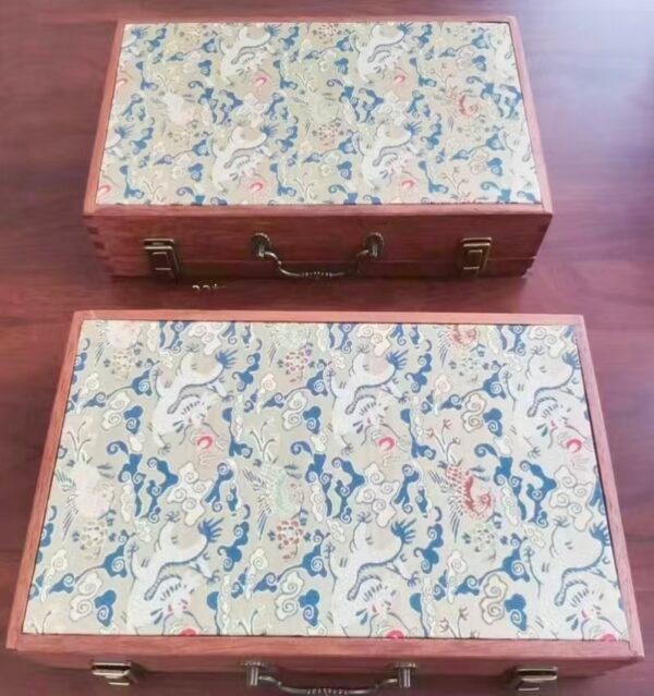 32*16*4.5cm Xuan Paper Booklet Solid Wooden Box with Song Brocade Fabric Faces Package Case