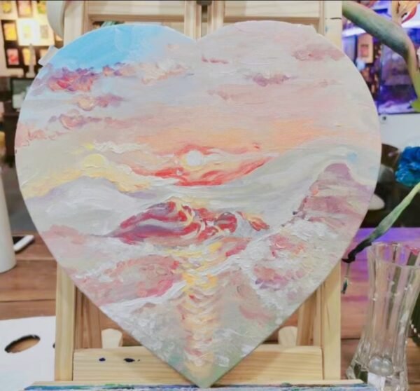 Heart-shaped  Nature Cotton Linen Blended  Oil Painting  Frame
