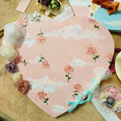 Heart-shaped  Nature Cotton Linen Blended  Oil Painting  Frame