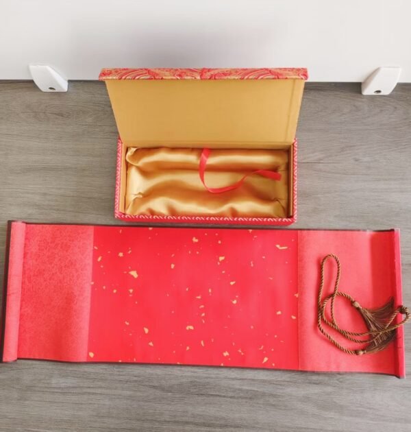 63.5 * 22 cm  Red Color Xuan Paper  Handicraft Scoll Classic lyrical Verses Painting Calligraphy Artwoks Brocade Box Sets