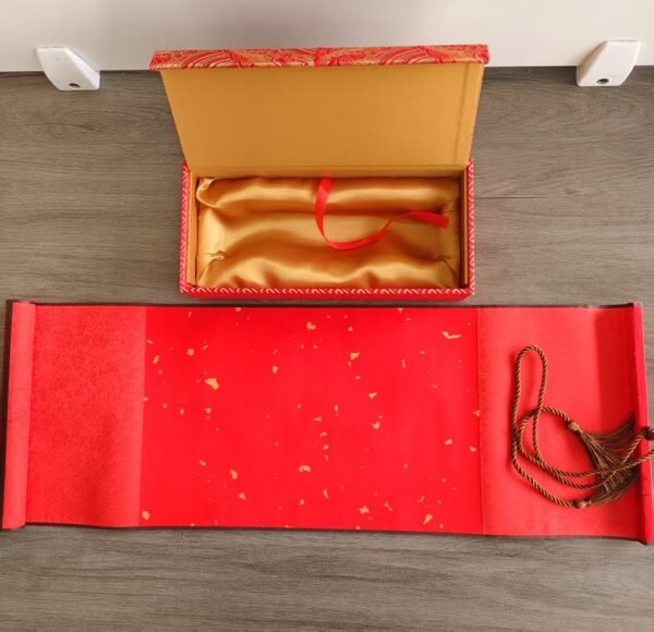 63.5 * 22 cm  Red Color Xuan Paper  Handicraft Scoll Classic lyrical Verses Painting Calligraphy Artwoks Brocade Box Sets