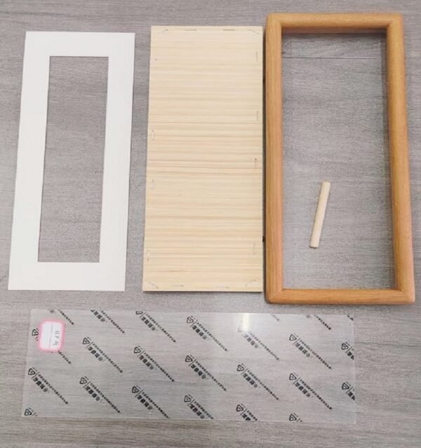30*11cm Xuan Paper Thickened Wooden Marble Style Golden Teak color Frame