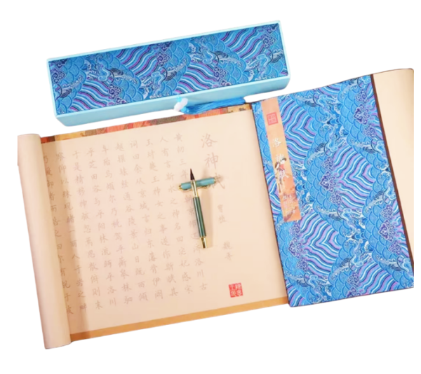 xuan Rice paper Calligraphy paper for  Copying writing < LUO SHENG FU >  Song Brocade Box Scroll Sets