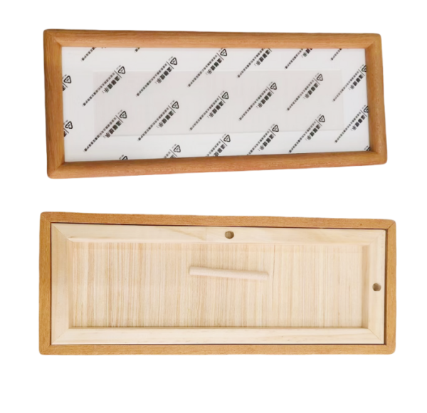 30*11cm Xuan Paper Thickened Wooden Marble Style Golden Teak color Frame
