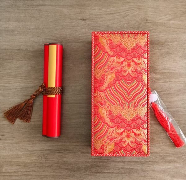 63.5 * 22 cm  Red Color Xuan Paper  Handicraft Scoll Classic lyrical Verses Painting Calligraphy Artwoks Brocade Box Sets