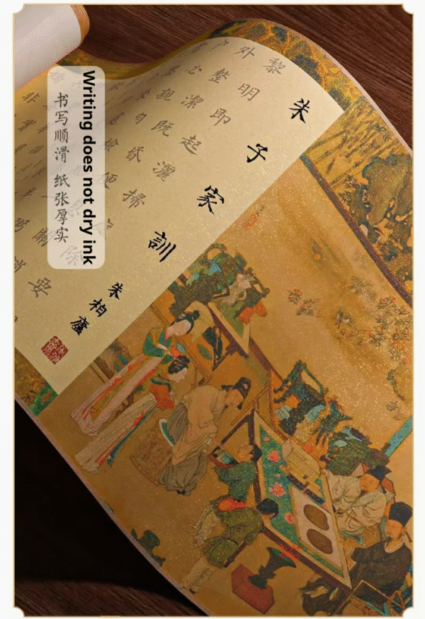 Rice Paper Art Paper Calligraphy Scroll Tracing Writing of < Zhu Zi Jia Xun > Brocade Box Set
