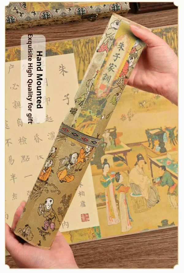 Rice Paper Art Paper Calligraphy Scroll Tracing Writing of < Zhu Zi Jia Xun > Brocade Box Set