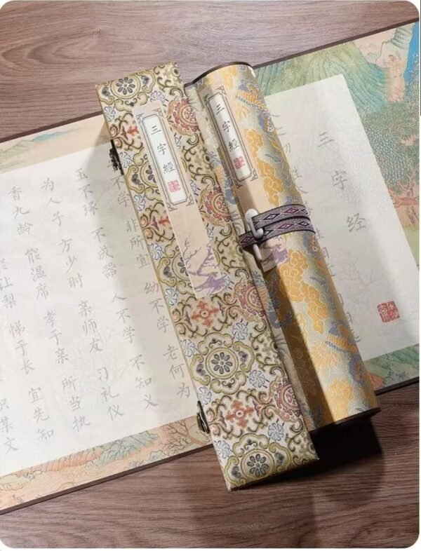Xuan Paper Art Paper Caligraphy Artwork Tracing And Writing  Scroll of < San Zi Jing> Brocade Box Set