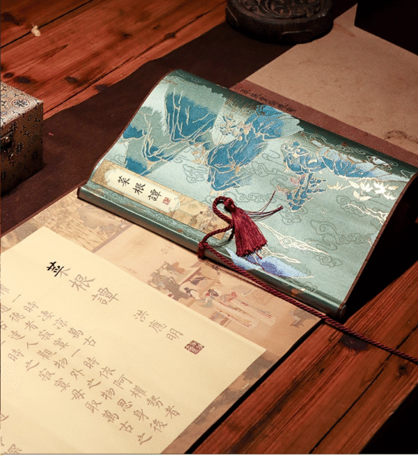 34*1157cm  Xuan Paper Art Paper Sumi-e Paper Tracing and Writing Hand Mounted Scroll of <CAI GEN TAN> Song Brocade Box Set Gift