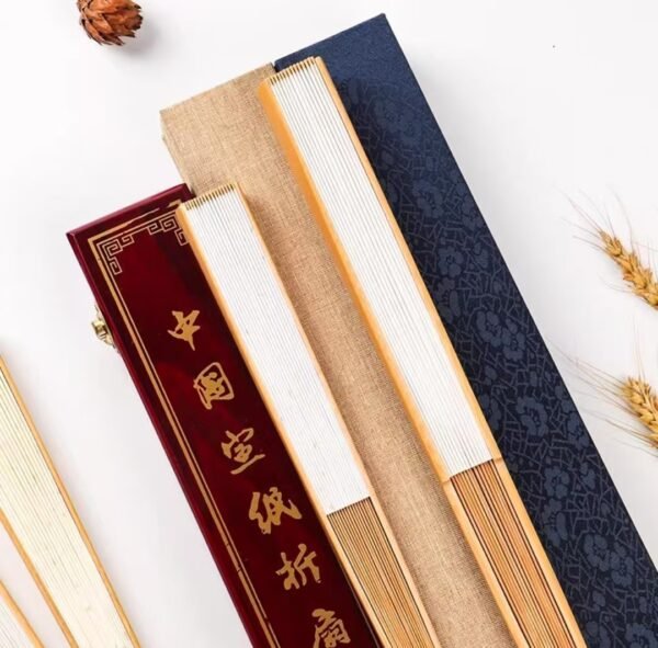 10 inch Xuan Paper Hand-Folding Fan Imitation Wooden Box 