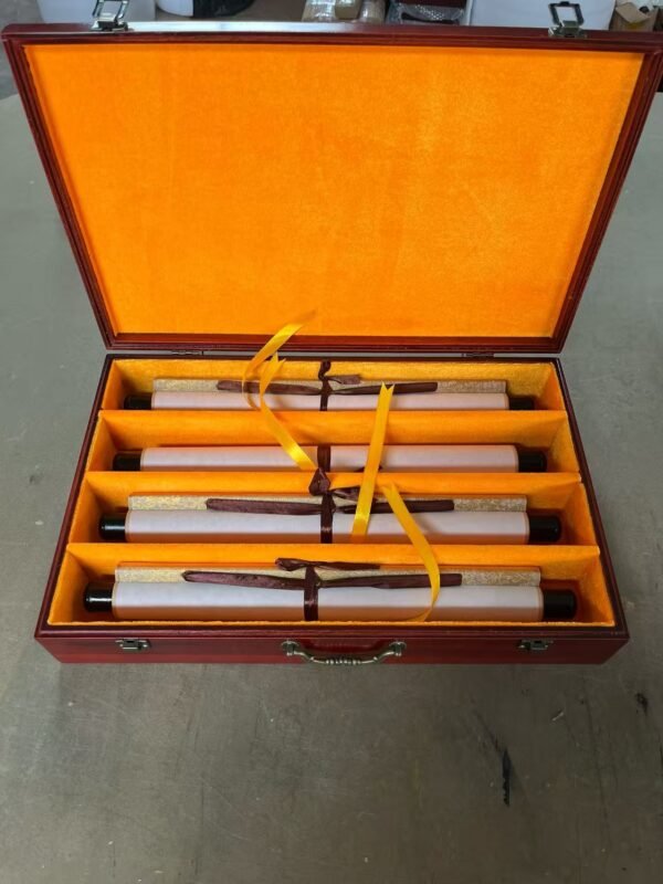 Xuan Paper Camphor wood Red Color Jewelry Box Painting Calligraphy Hand Scrolls 4pcs/set. Case