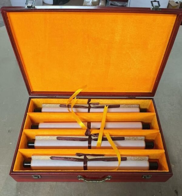 Xuan Paper Camphor wood Red Color Jewelry Box Painting Calligraphy Hand Scrolls 4pcs/set. Case