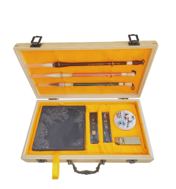 G2 The Chinese Four Treasures of Ancient Study Camphor Wood Collection Package Box Gift Set