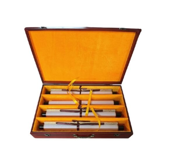 Xuan Paper Camphor wood Red Color Jewelry Box Painting Calligraphy Hand Scrolls 4pcs/set. Case