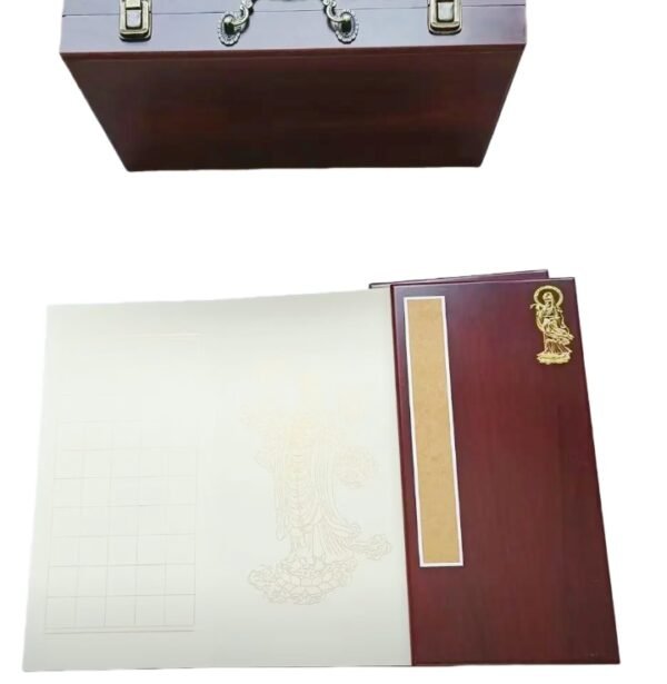 32*16cm  Xuan Paper Shakyo Paper Brochure Booklet Ablum Collection Gift Artworks Box Sets of The Heart Sutra Camphor Wood Red Color Box Package Articrafts.