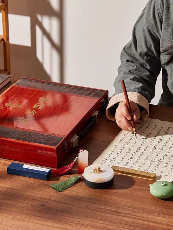 002 Chinese Sumi-E Painting Calligraphy Four Treasures of Study Art Painting Tool Collection Storage Box Solid Wood Box