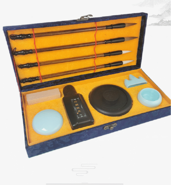 Four Treasure of Study Chinese Ink Brush Ink Stone Ink Pad Paste Ink Seal Student Basic Practice Calligraphy Painting for artworks Brocade Box Package