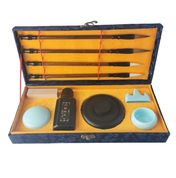 003 Four Treasure of Study Chinese Ink Brush Ink Stone Ink Pad Paste Ink Seal Student Basic Practice Calligraphy Painting for artworks Brocade Box Package