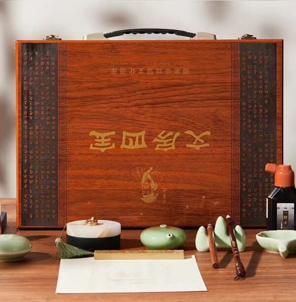 003 Chinese Sumi-E Painting Calligraphy Four Treasures of Study Art Painting Tool Collection Storage Box Solid Wood Box