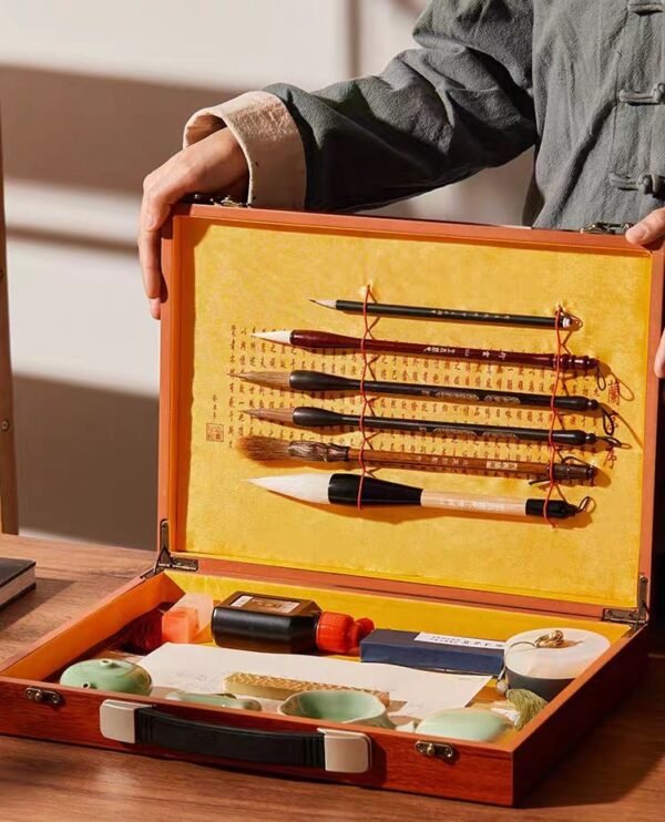 004 Chinese Sumi-E Painting Calligraphy Four Treasures of Study Art Painting Tool Collection Storage Box Solid Wood Box