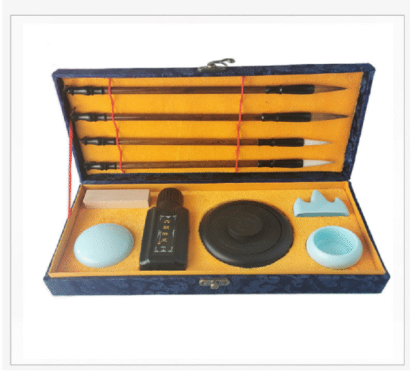 005 Four Treasure of Study Chinese Ink Brush Ink Stone Ink Pad Paste Ink Seal Student Basic Practice Calligraphy Painting for artworks Brocade Box Package