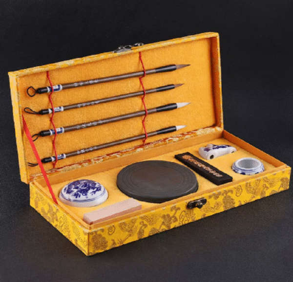 Plan B( Yellow Color Song Brocade Box Tools Set for Calligraphy ) Traditional Calligrapher's Tools: Comprehensive Stationery Pack Set Including Ink Stones & Pads for Enthusiasts Four Treasures of Study Chinese Ink Brush