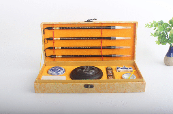 Four Treasure of Study Chinese Ink Brush Ink Stone Ink Pad Paste Ink Seal Student Basic Practice Calligraphy Painting for artworks Brocade Box Package