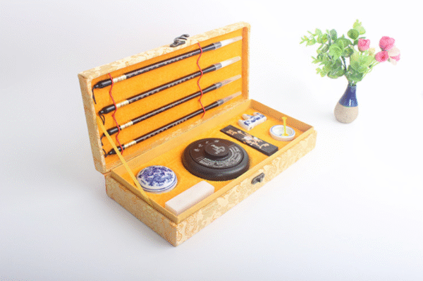 Four Treasure of Study Chinese Ink Brush Ink Stone Ink Pad Paste Ink Seal Student Basic Practice Calligraphy Painting for artworks Brocade Box Package