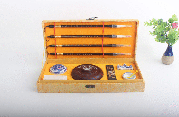 Four Treasure of Study Chinese Ink Brush Ink Stone Ink Pad Paste Ink Seal Student Basic Practice Calligraphy Painting for artworks Brocade Box Package