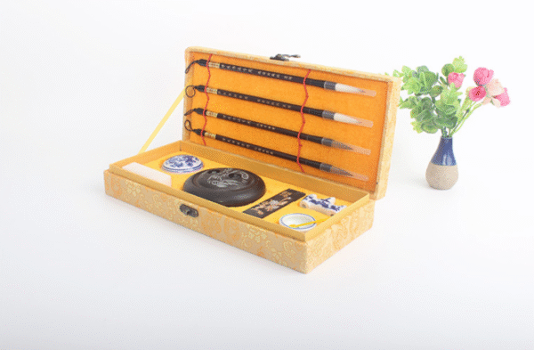 Four Treasure of Study Chinese Ink Brush Ink Stone Ink Pad Paste Ink Seal Student Basic Practice Calligraphy Painting for artworks Brocade Box Package