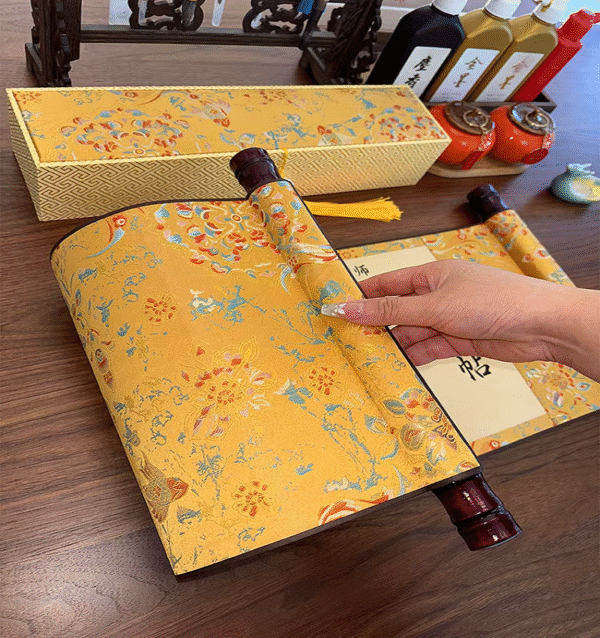 Golden Color Song Brocade Box with Xuan Paper Handicrafts Hand Scroll Art Craft Gift Set  For Painting Calligraphy Hanji ShuDao