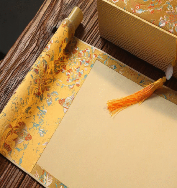 Golden Color Song Brocade Box with Xuan Paper Handicrafts Hand Scroll Art Craft Gift Set  For Painting Calligraphy Hanji ShuDao