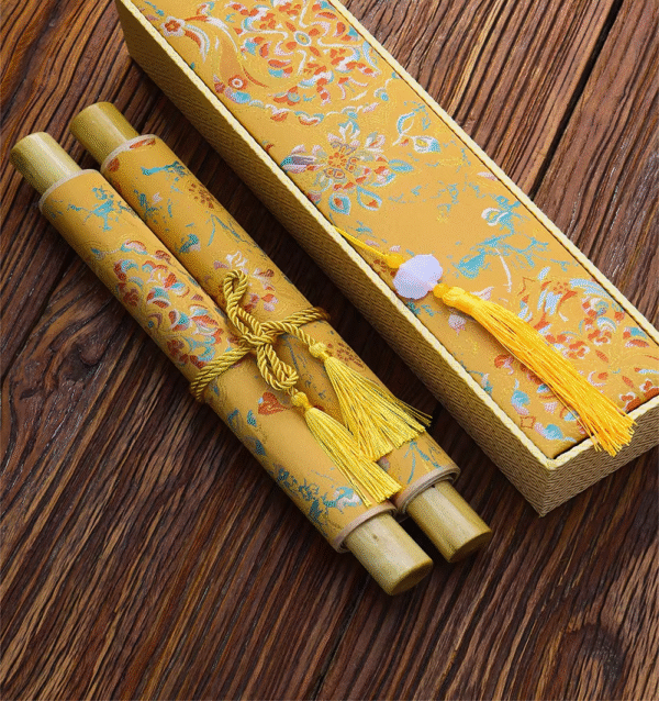Golden Color Song Brocade Box with Xuan Paper Handicrafts Hand Scroll Art Craft Gift Set  For Painting Calligraphy Hanji ShuDao