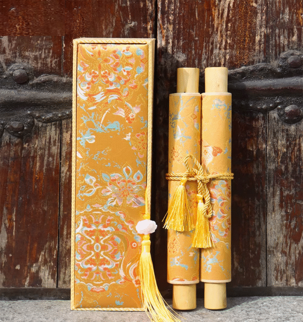 Golden Color Song Brocade Box with Xuan Paper Handicrafts Hand Scroll Art Craft Gift Set  For Painting Calligraphy Hanji ShuDao