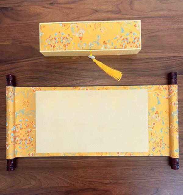 Golden Color Song Brocade Box with Xuan Paper Handicrafts Hand Scroll Art Craft Gift Set  For Painting Calligraphy Hanji ShuDao