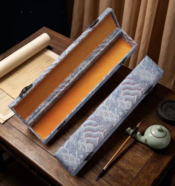 Xuan Paper Hand Scroll  100*34cm Song Brocade Box Pink  Cerulean Color Gift Necklaces Box