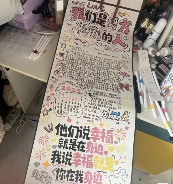 Xuan Paper Hand Scroll  100*34cm Song Brocade Box Pink  Cerulean Color Gift Necklaces Box