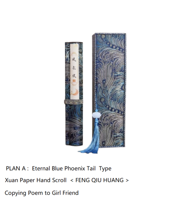 00 Eternal Blue Color Xuan Paper Scroll Tracing Copying Phoenix Seeking A Mate Pursuing love proposing marriage calligraphy Artwork Brocade Box Sets