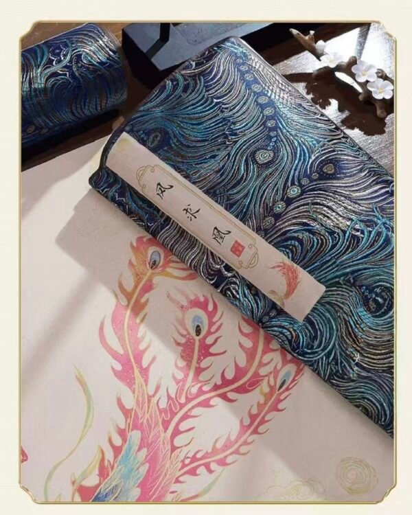 001 Eternal Blue Color Xuan Paper Scroll Tracing Copying Phoenix Seeking A Mate Pursuing love proposing marriage calligraphy Artwork Brocade Box Sets
