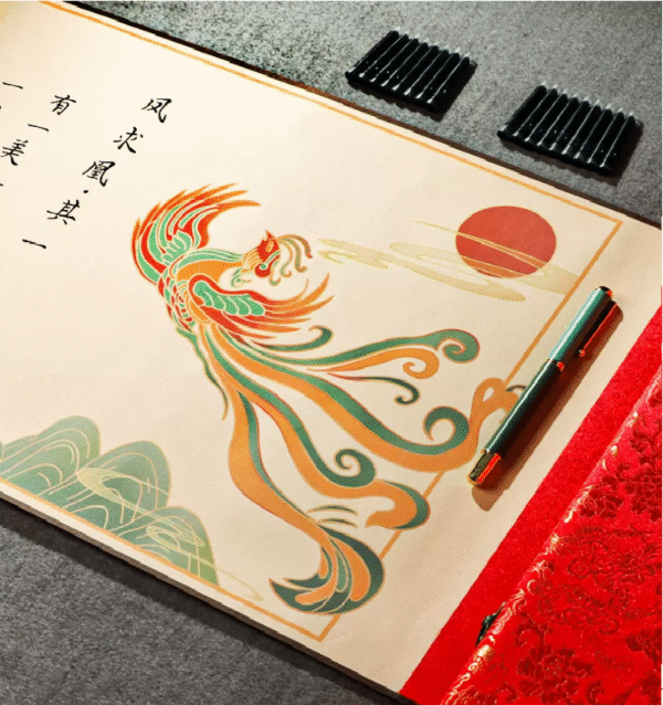 Tracing Copying  Phoenix Seeking A Mate Chinese Letter Pursuing love proposing marriage Copying calligraphy on Xuan paper hand scroll Brocade Box Sets