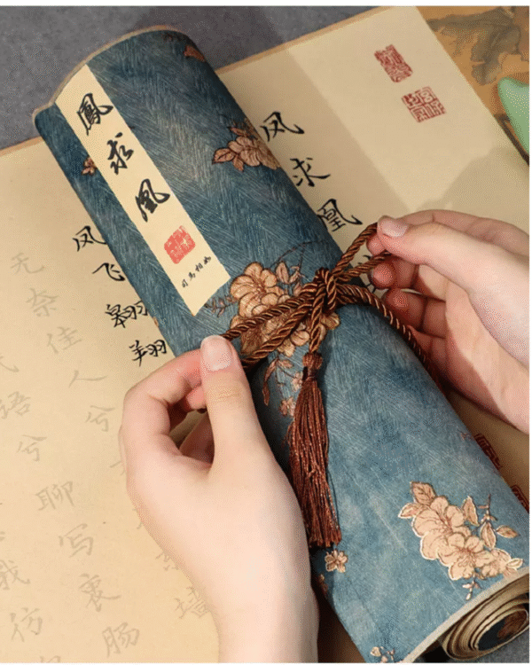005 Eternal Blue Color Xuan Paper Scroll Tracing Copying Phoenix Seeking A Mate Pursuing love proposing marriage calligraphy Artwork Brocade Box Sets