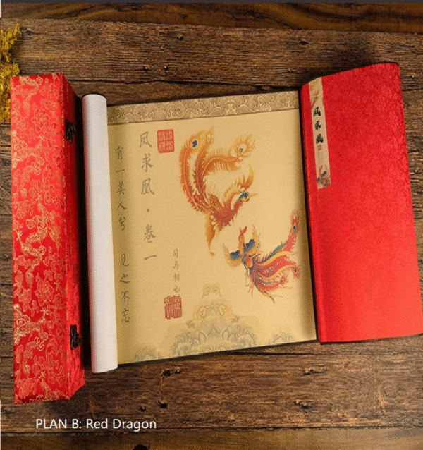 Tracing Copying  Phoenix Seeking A Mate Chinese Letter Pursuing love proposing marriage Copying calligraphy on Xuan paper hand scroll Brocade Box Sets