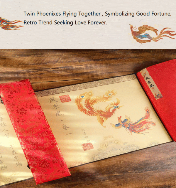 Tracing Copying  Phoenix Seeking A Mate Chinese Letter Pursuing love proposing marriage Copying calligraphy on Xuan paper hand scroll Brocade Box Sets