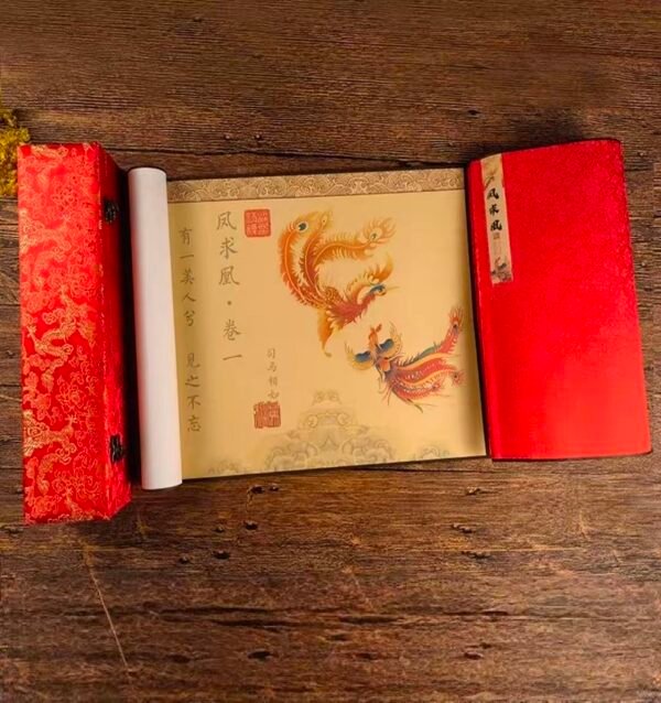 Tracing Copying  Phoenix Seeking A Mate Chinese Letter Pursuing love proposing marriage Copying calligraphy on Xuan paper hand scroll Brocade Box Sets
