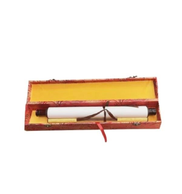 Xuan Paper Hand Scroll  Red Phoenix Tail Song Brocade Box Luxury Jewelry Samite Box Customed