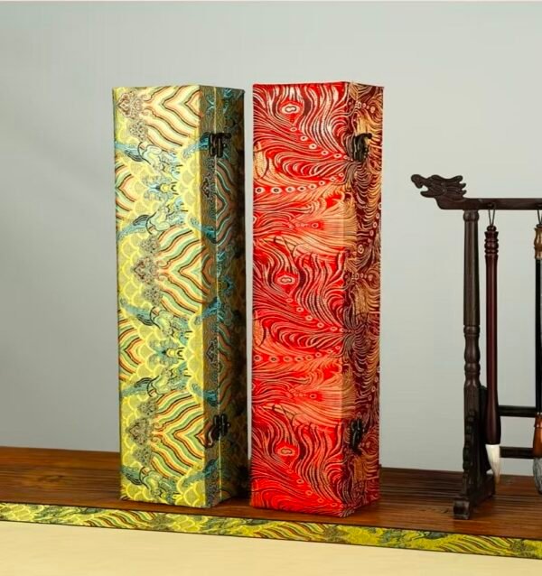 Xuan Paper Hand Scroll  Red Phoenix Tail Song Brocade Box Luxury Jewelry Samite Box Customed