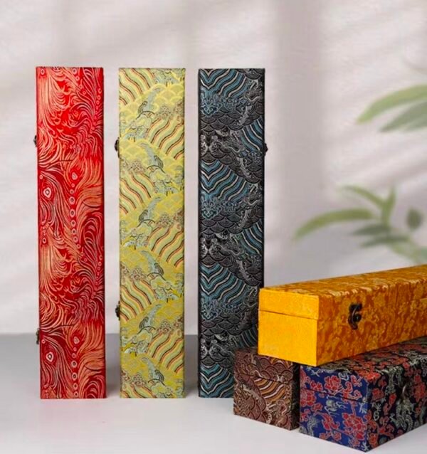 Xuan Paper Hand Scroll  Red Phoenix Tail Song Brocade Box Luxury Jewelry Samite Box Customed
