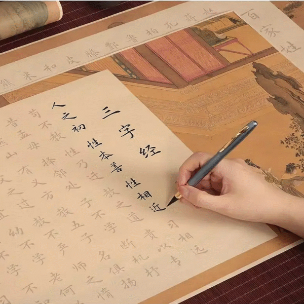 Xuan Paper Tracing Copying Chinese Calligraphy long Scroll of < Three Character Classic >