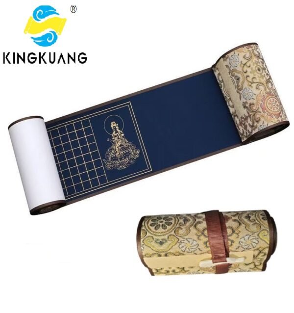 Buddhism Yellow  Eternal Blue Xuan Paper Calligraphy Paper Hand Scroll Song Brocade Samite Box Set of Writing The Heart of Sutra