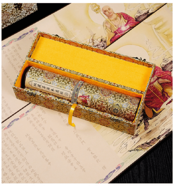 Xuan Chinese Paper Art Paper Calligraphy Hand Scroll Brocade Box Set for  Copying Writing of < The Sutra of the Past Vows of Earth Store Bodhisattva >
